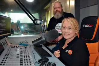 GOING STRONG: River 949 journalist and newsreader Toni Thompson and 4ZZZ announcer Bill Storey-Smith chat about 4ZZZ’s 50 years of broadcasting.
