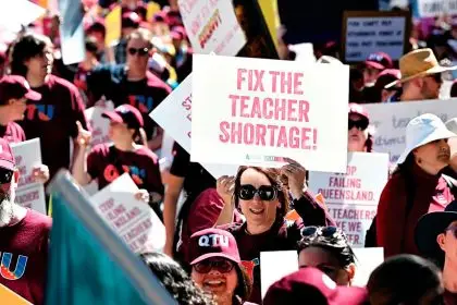 SCHOOL’S OUT: Striking teachers call on the Government to meet their demands.