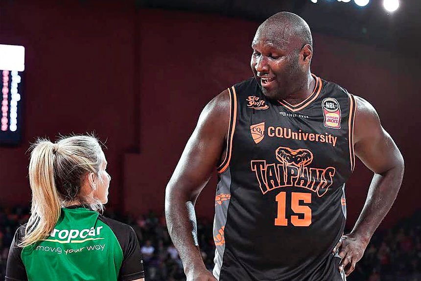 Toni Caldwell retired from elite level refereeing in 2020 – here she’s pictured with former NBL star and big man Nate Jawai (Facebook).
