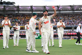 Australian bowler Michael Neser celebrates after taking five wickets on Day 4 of the Second Ashes Test between Australia and England at The Gabba. PHOTO: AAP Image/Dave Hunt