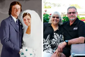 (Left) YOUNG LOVE: The happy couple on their wedding day. (Right) ENDURING LOVE: Fifty years on, their bond has only deepened.