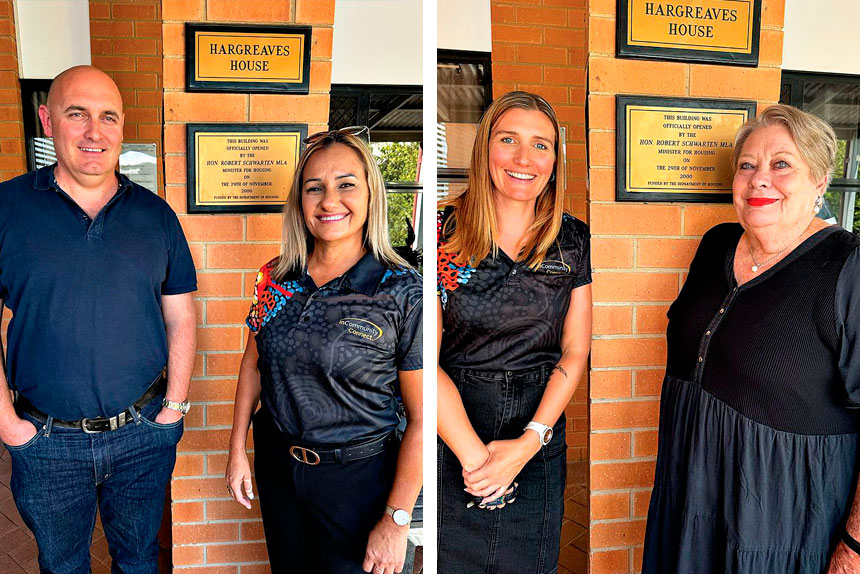 (Left) Quentin with Case Manager Chrissy Dodd. (Right) Manager Rachel Rule with Robyn Hargreaves.