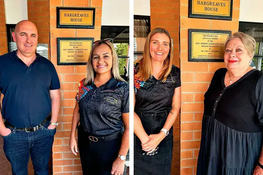 (Left) Quentin with Case Manager Chrissy Dodd. (Right) Manager Rachel Rule with Robyn Hargreaves.