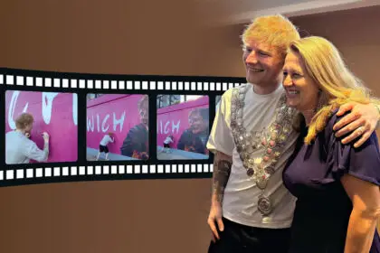 NEW ROLE: Musical maestro Ed Sheeran shares the mayoral chains with Teresa Harding.