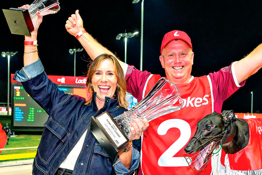 GOOD TIMES: Cumbria Jack trainer Tony Brett celebrated with winning connections.