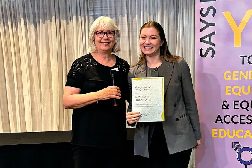 FLASHBACK: 2025 winner Kavanna Trewavas with Zonta Ipswich’s Pam van de Hoef.