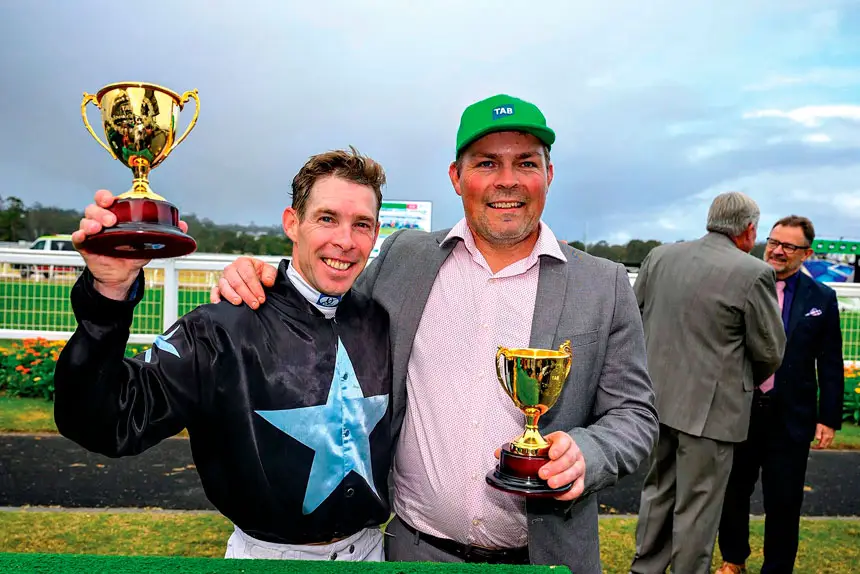 WINNING TEAM: Troy Pascoe and Ron Stewart after last year’s Cup win. (RaceQ Facebook)