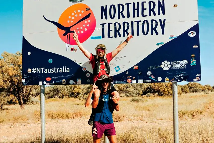 PROUD PAIR: Robby Curtis and Jeff Hoffard celebrate their successful charity walk from Brisbane to Alice Springs.