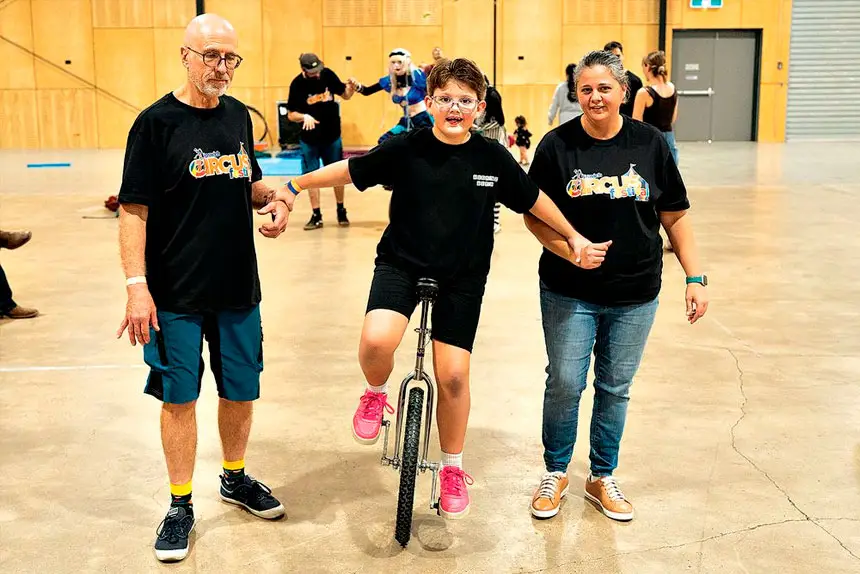 HAVING A GO: Circus Ipswich encourages children to stretch themselves and explore the possibilities.