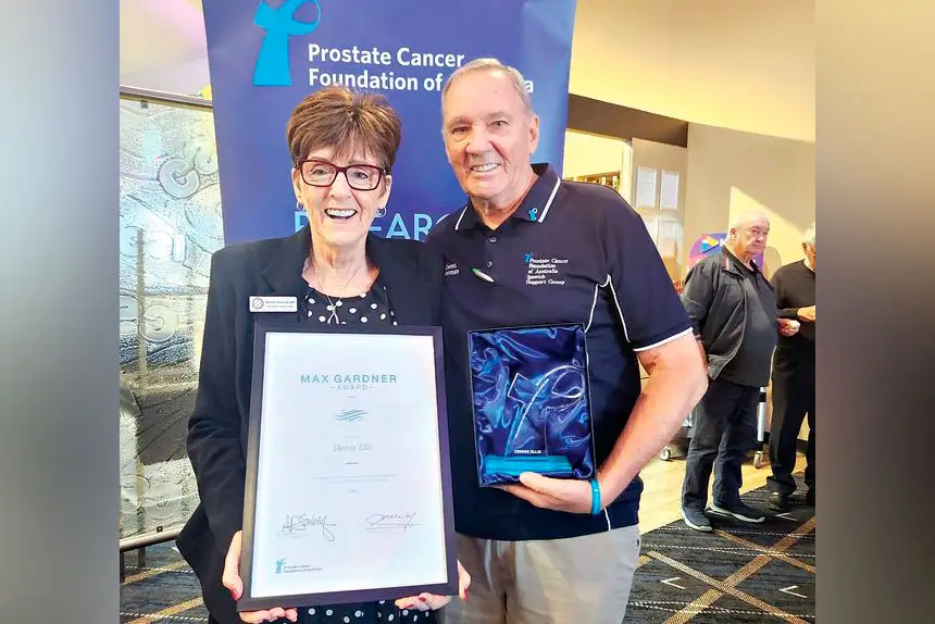 Wendy Bourne MP with award winner Dennis Ellis.