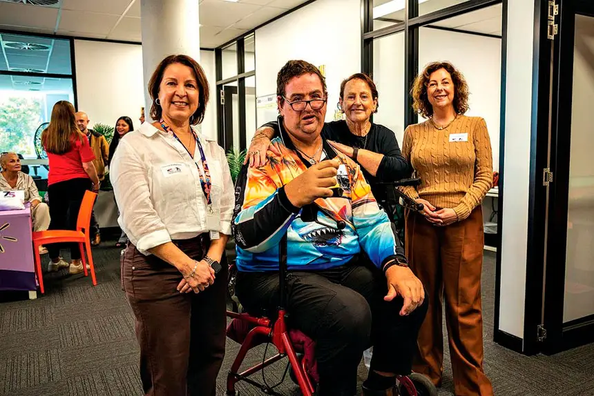 Leanne Rutherford, Darrin and mum Lynda, with Jennifer Howard MP.