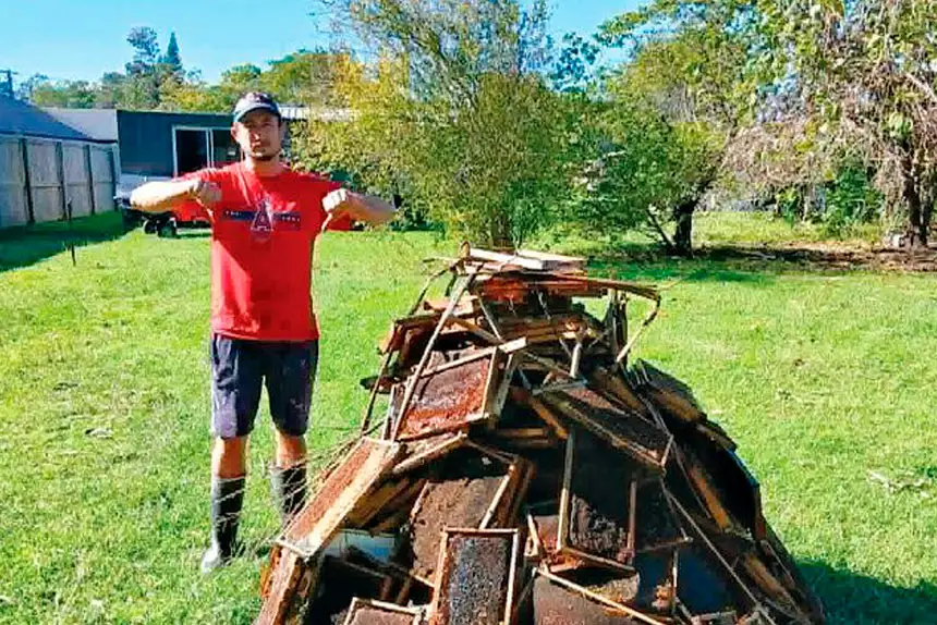 DESPERATE TIMES: Garvan Cannon prepares to destroy infected hives.