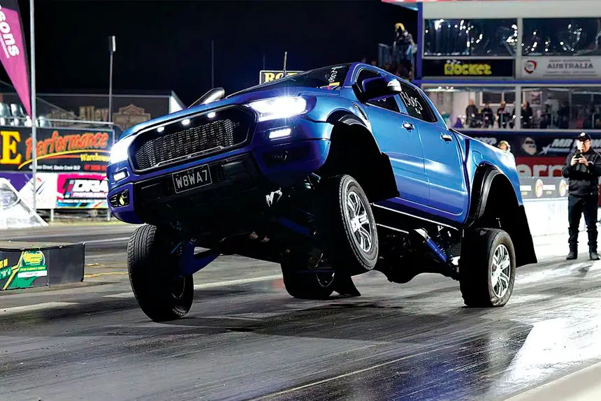 FUN FOUR ALL: The four-wheel-drives produced plenty of thrills at Willowbank, with drivers battling the pressure of lining up against some of the quickest vehicles in the scene.