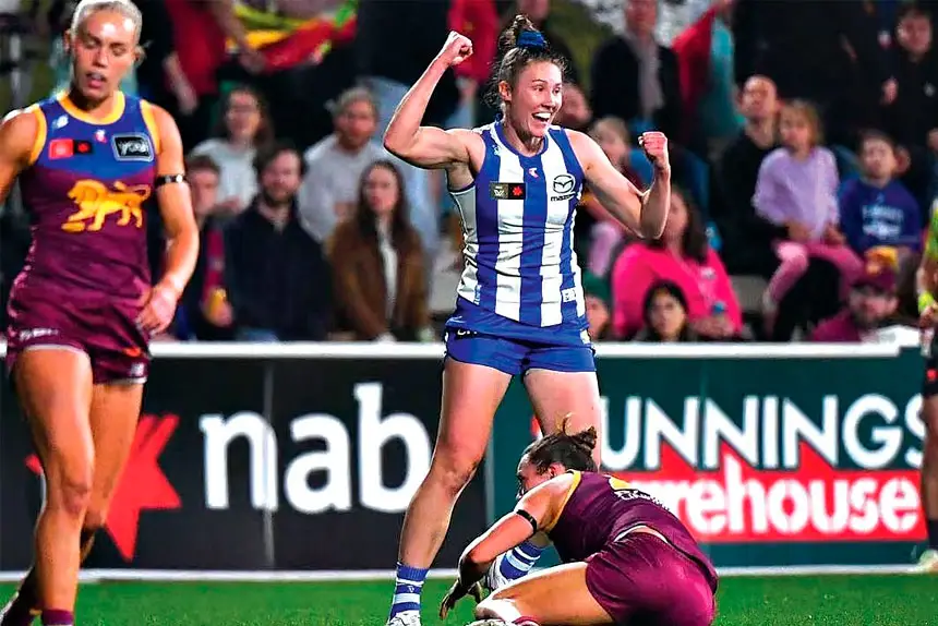 TWO GOOD: Tahlia Randall kicked two goals to help the Kangaroos beat the Lions. PHOTO: AAP