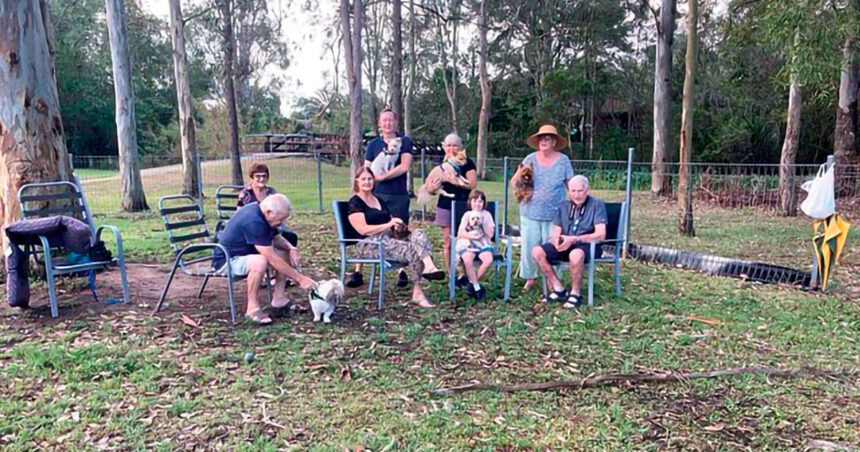 BYO CHAIRS: A group of frustrated Camira dog lovers in their local dog park, and the trees in question.