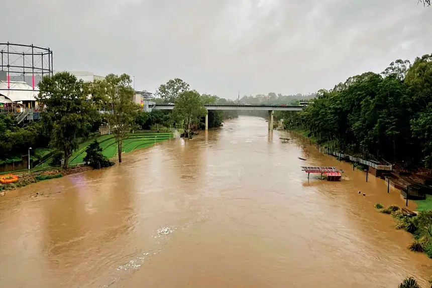 The Bremer River in the 2022 flood.