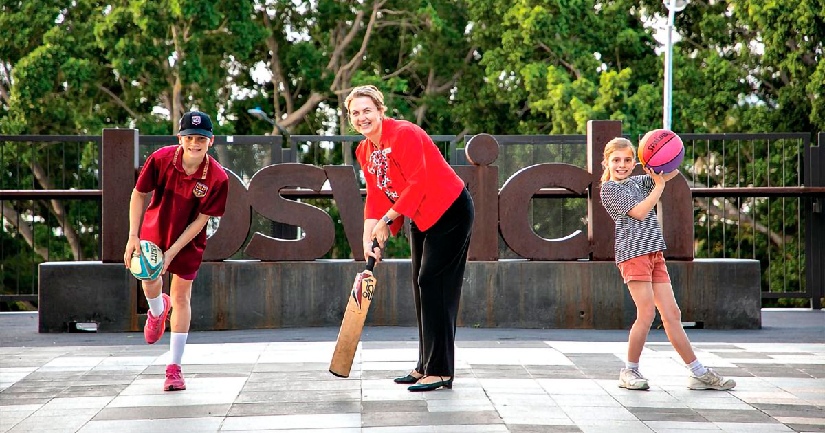 FUN ACTIVITIES: Ipswich Mayor Teresa Harding getting into the swing of things.