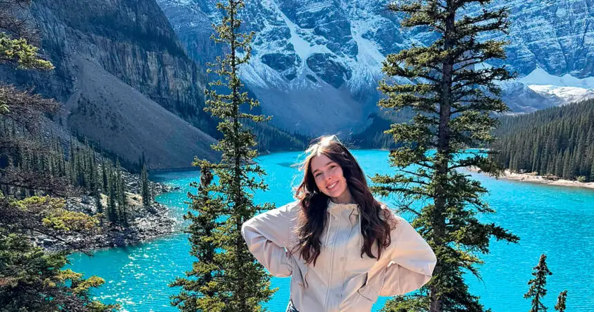 Standing above the Valley of the Ten Peaks at Moraine Lake.