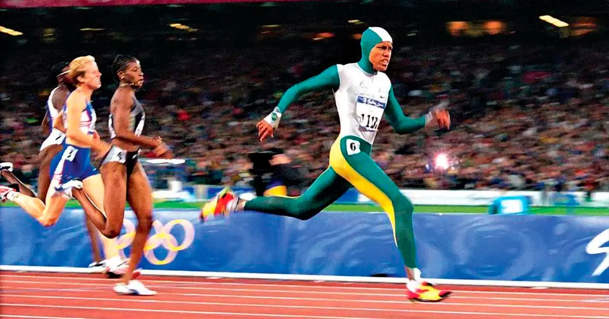 GREAT MEMORY: A magnificent Cathy Freeman strides to victory in the women’s 400m at the Sydney Olympics.