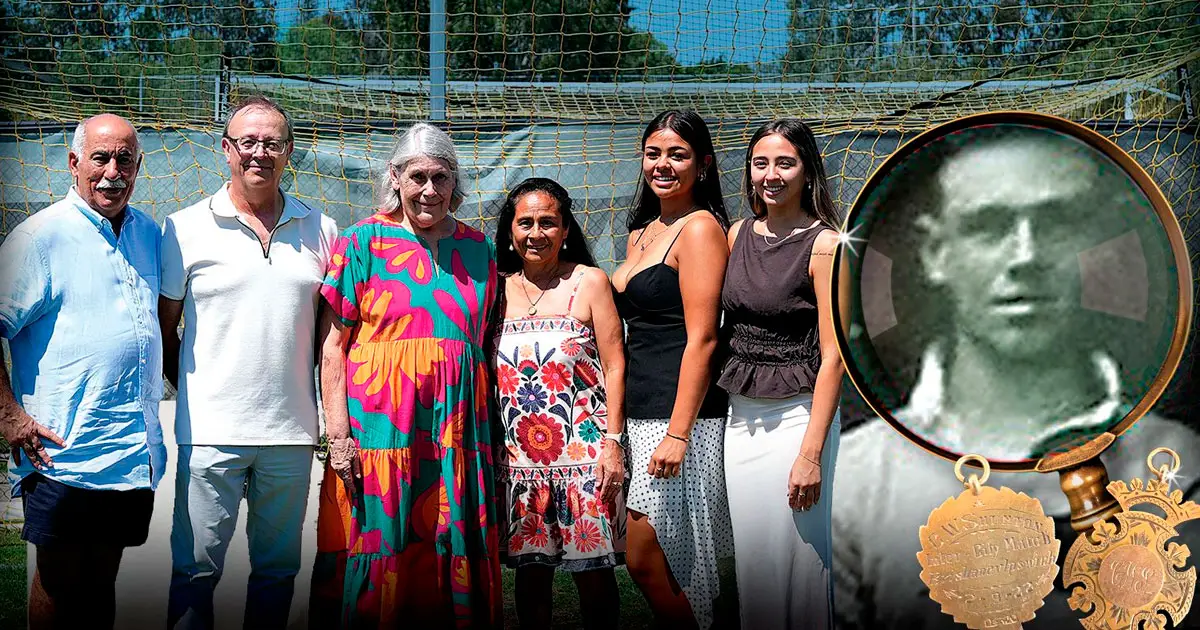 LONG WAIT OVER: Wynnum Wolves President Rabieh Krayem, Marc Shenton, Margaret Walker and Amalia, Sonja and Sofia Shenton. The club hopes to display the original medals, pictured right, in its planned new facility.