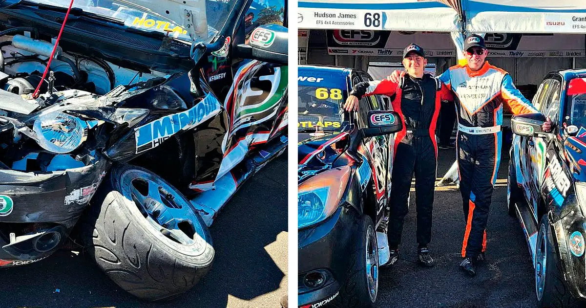 DOWN BUT NOT OUT: From a battered ute on Friday to a successful return on Sunday, Hudson James had a Bathurst debut to remember.