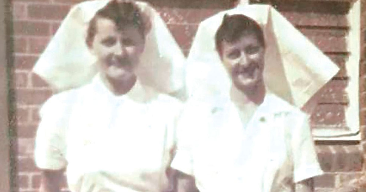 Royalin, right, with best friend Thelma at their Midwifery Nurse Graduation in 1953.