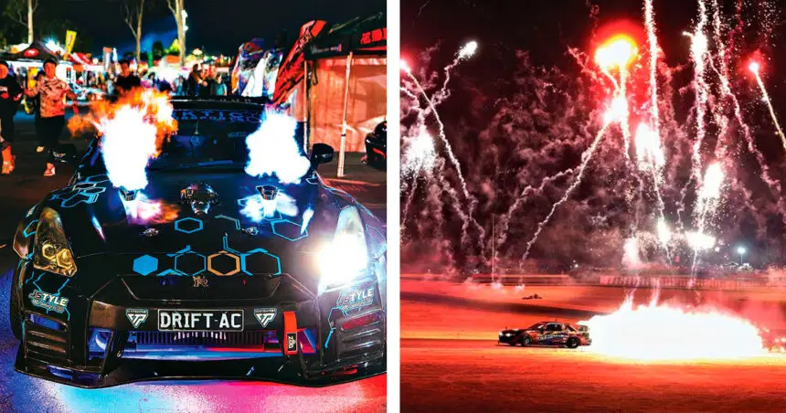 ACTION PACKED: Queensland Raceway produced a massive fireworks display, combining the traditional fireworks show with drifting cars carrying their own pyrotechnics.